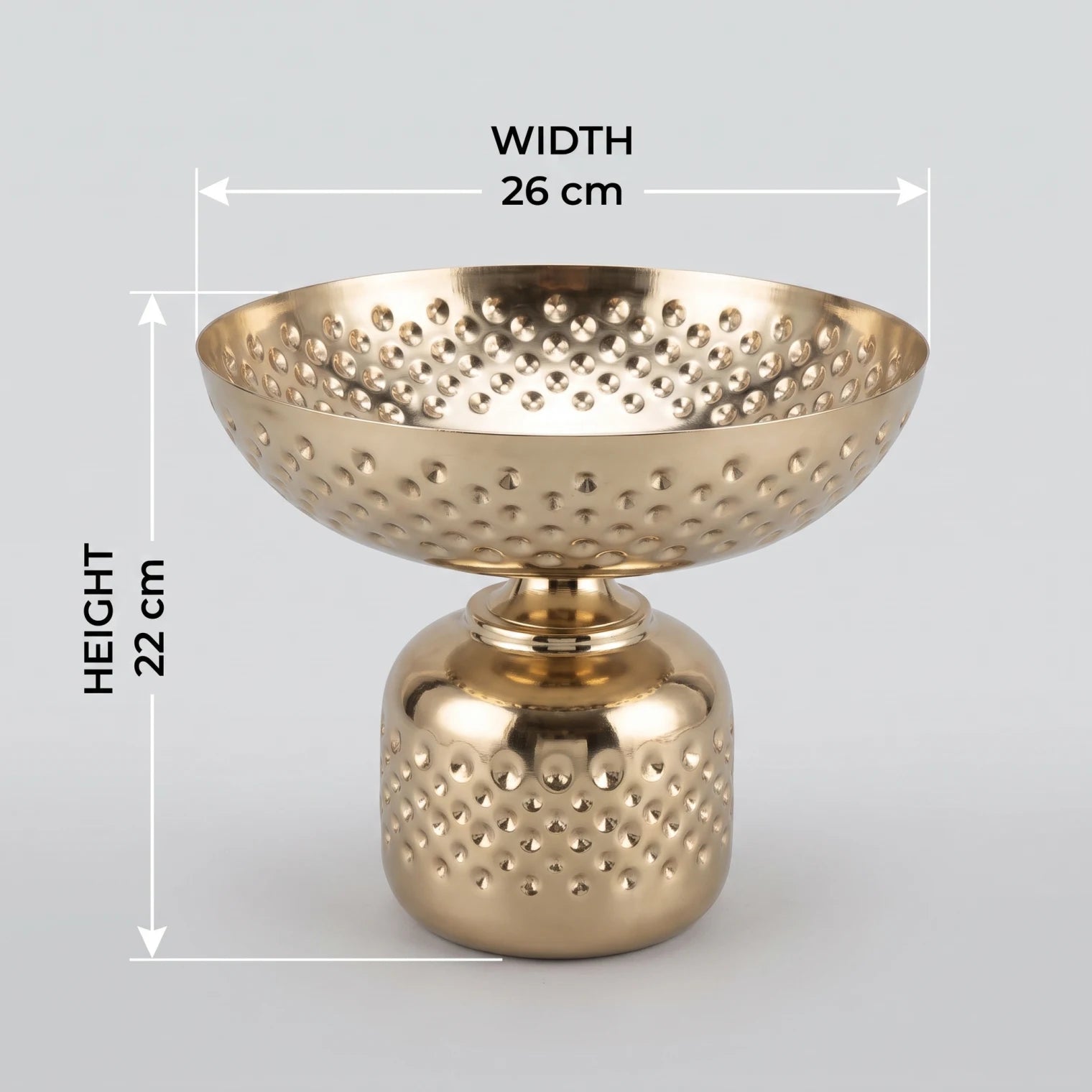 Gold-Toned Metal Decorative Bowl Large – 22 x 26 x 26 cm | Footed Design | Raised Decorative Pattern | Reflective Finish