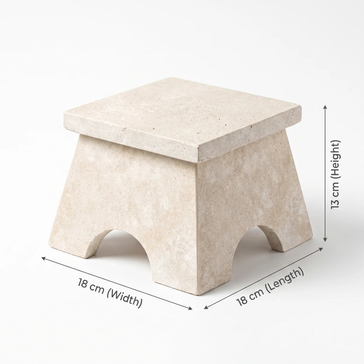 Natural Travertine Stone Stand – 13 x 18 x 18 cm | Textured Off-White Design with Arched Cutout