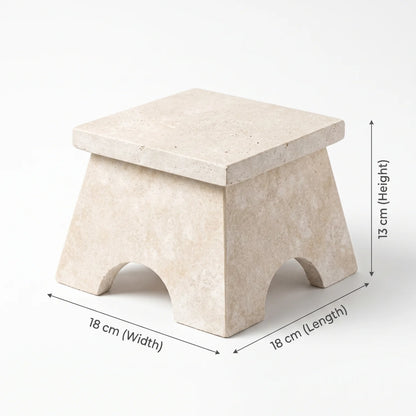 Natural Travertine Stone Stand – 13 x 18 x 18 cm | Textured Off-White Design with Arched Cutout