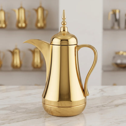 Ansa Stainless Steel Arabic Vaccum Flask – 0.65 Litre | Pink Glass Interior | Leak Proof Tea & Coffee Serving Flask - Plain Gold - Image 2