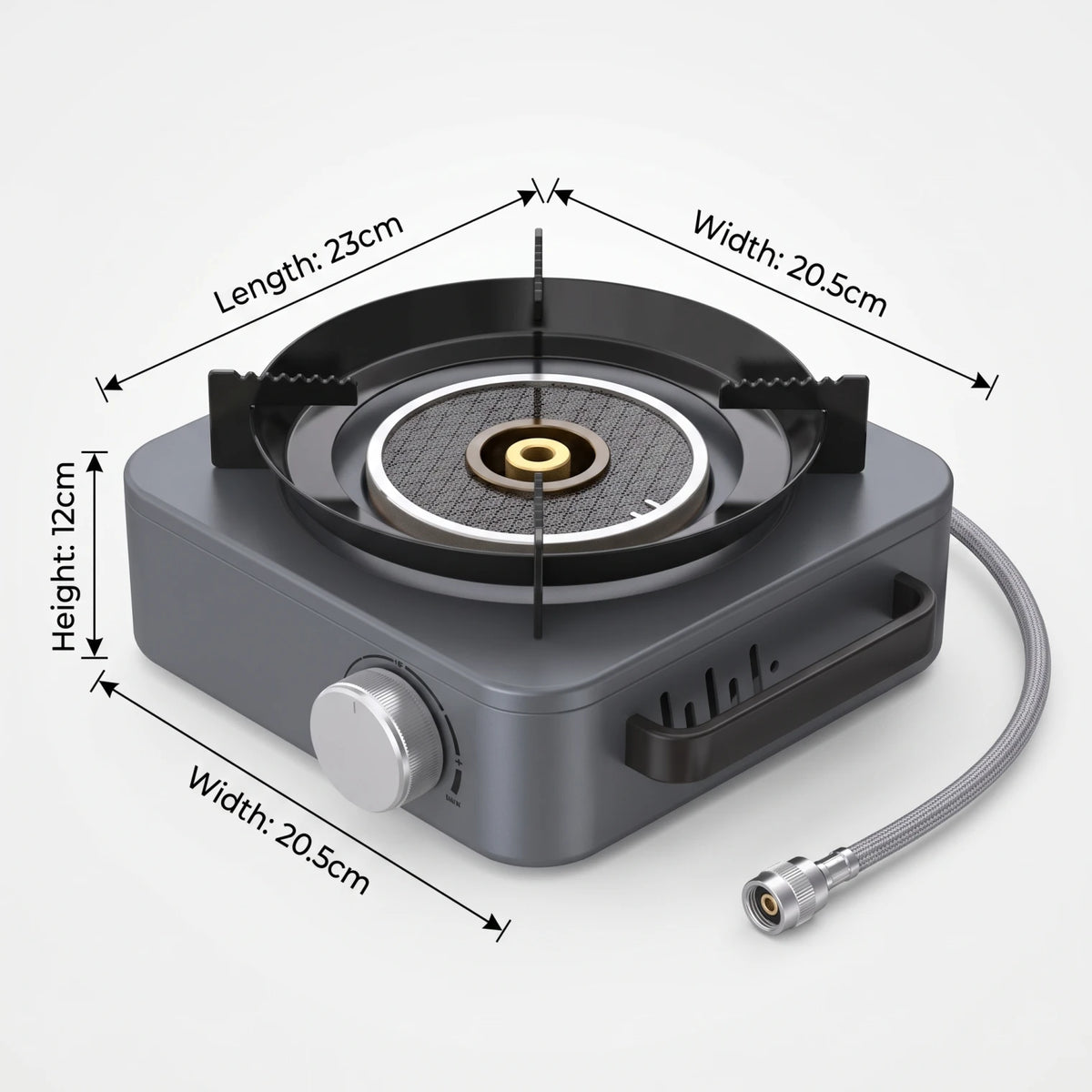 CAMPING JOURNEY Infrared Gas Stove LJ115-2 – Single Burner, 5000 Wattage, Control Knob, Pot Supports and Carry Handle, Gray and Black