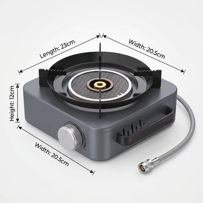CAMPING JOURNEY Infrared Gas Stove LJ115-2 – Single Burner, 5000 Wattage, Control Knob, Pot Supports and Carry Handle, Gray and Black