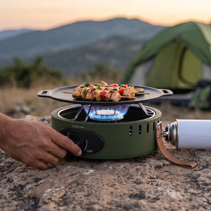 GREEN LION SOLO FLAME Camping Stove – Green Butane Gas Compatible Single Burner | Push-to-Ignite, Knob Control, 8000 BTU High Power