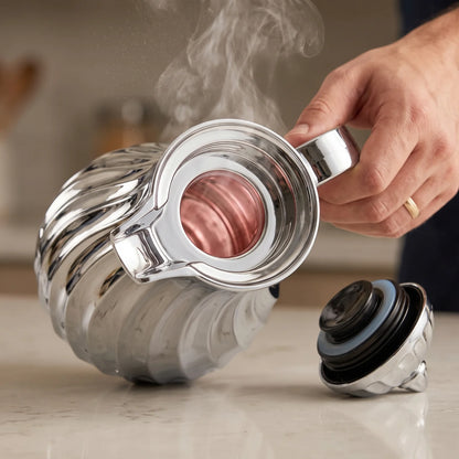 Regal Metal Vacuum Flask 0.5L – Swirled Ribbed Design | Leak-Proof Tea & Coffee Flask, 12-Hour Hot, 24-Hour Cold