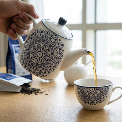Che Brucia Porcelain Coffee & Tea Pot 700 ml – Lidded Teapot with Spout and Handle, Decorative Blue or Green Design - Blue - Image 3