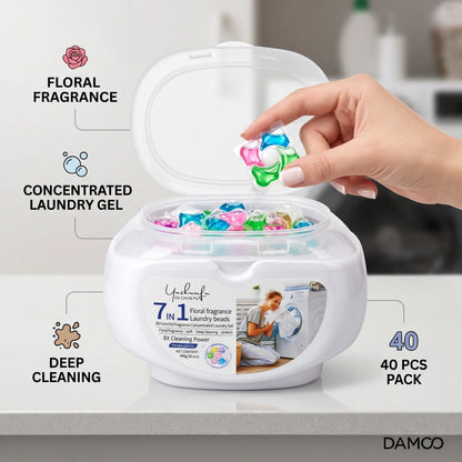 Yu Chun Fu 7 in 1 laundry Beads 400g, 40 Pieces – Floral Fragrance Concentrated Laundry Gel with Deep Cleaning and Softening Care
