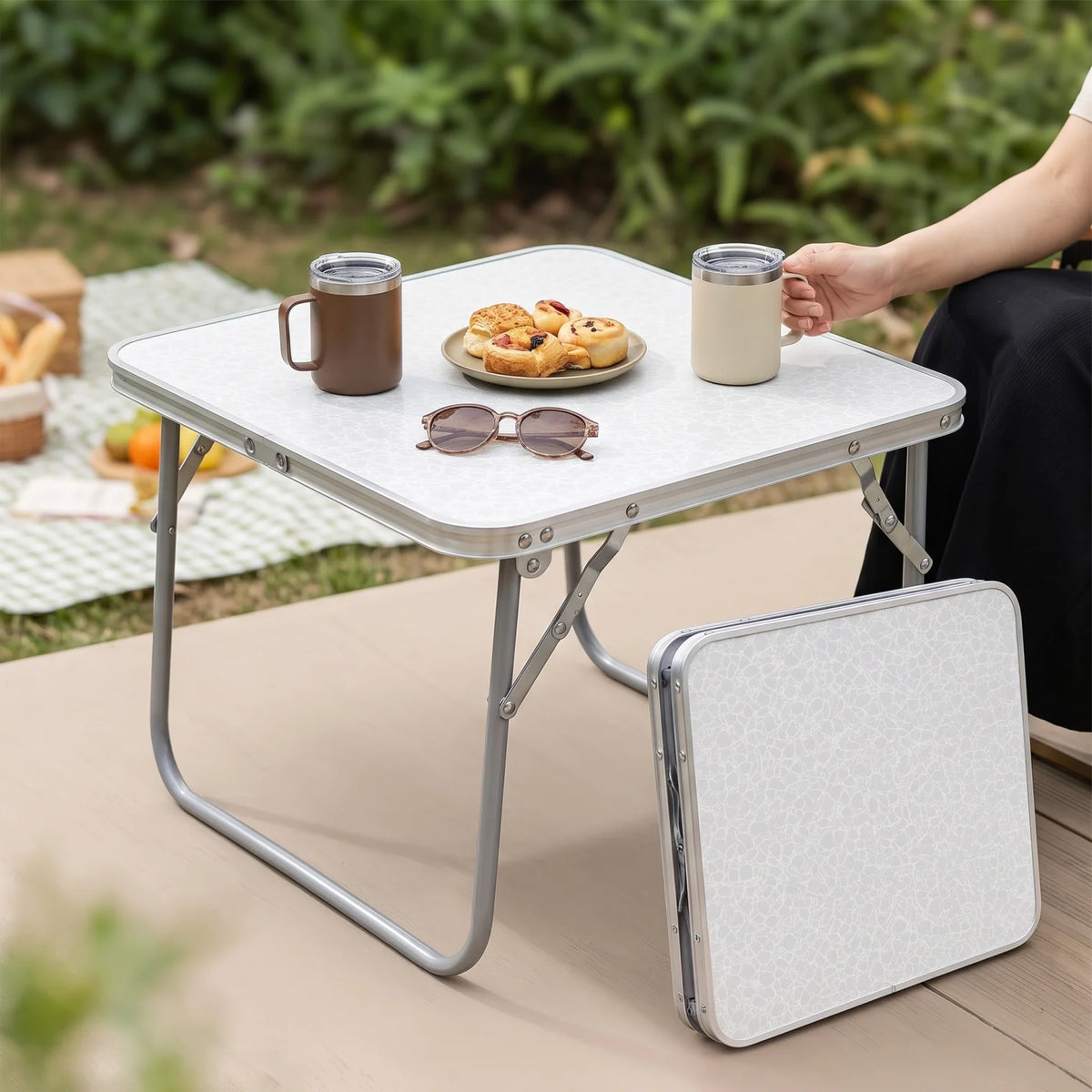 Square Aluminum Alloy Camping and Picnic Folding Table – 30 x 40 x 40 cm | White Tabletop, Folding Legs, Compact Outdoor Table
