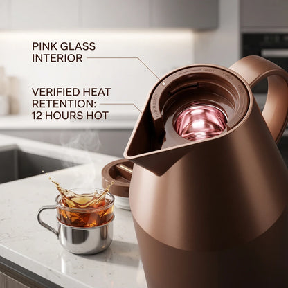 Parati Vacuum Flask 1.0 Liters – Leak Proof Tea and Coffee Flask | 12 Hours Hot, 24 Hours Cold | Pink Glass Interior