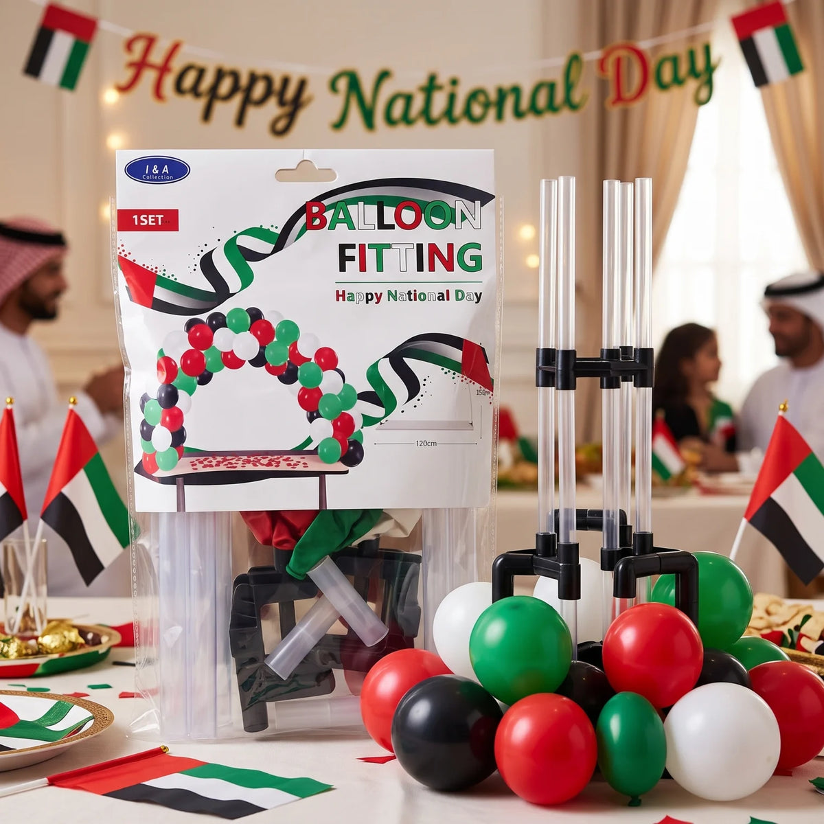 I & A Collection Baloon fitting UAE national day – 1 Set | Red, Green, Black & White Balloon Decoration, 130cm × 120cm