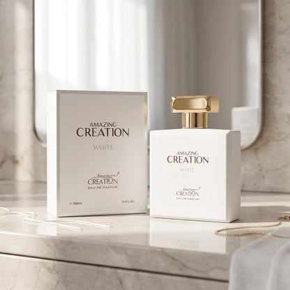 Amazing Creation White Eau de Parfum | Rectangular White Bottle with Gold-Tone Cap