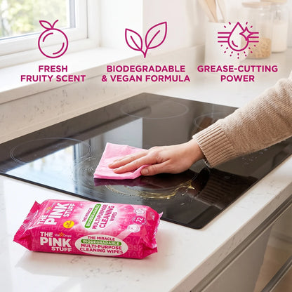 The Pink Stuff The Miracle Multi-Purpose Cleaning Wipes – 72 Large Pink Wipes | Fresh Fruity Scent | Biodegradable Vegan Grease-Cutting Cleaner