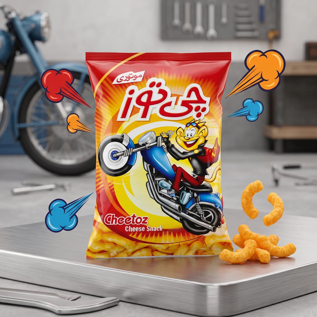 Cheetoz Cheese Snack 180 grams – Cheese-Flavoured Snack with Colourful Motorcycle-Themed Cartoon Packaging