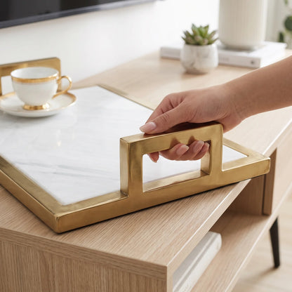 Marble Tray with Gold Handles – 40 x 30 x 8 cm Rectangular Serving and Display Tray
