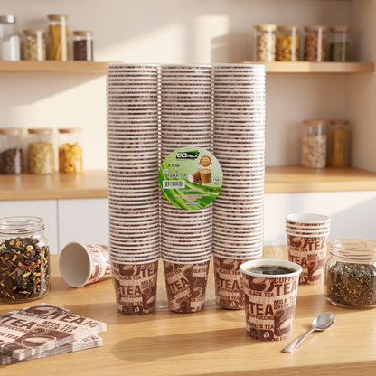 GC PACK 6.5 OZ Paper Cups, Pack of 150 | Printed Beverage Design for Coffee, Tea, Cappuccino and Everyday Drinks