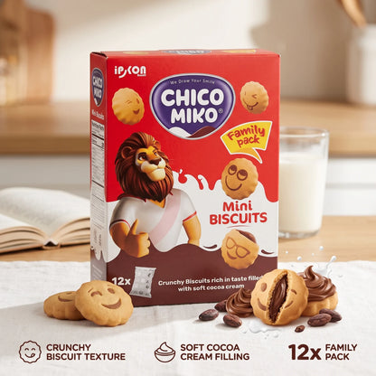 ipkon CHICO MIKO Mini Biscuits 12x Cocoa Cream Filled Family Pack | Crunchy Biscuits Rich in Taste