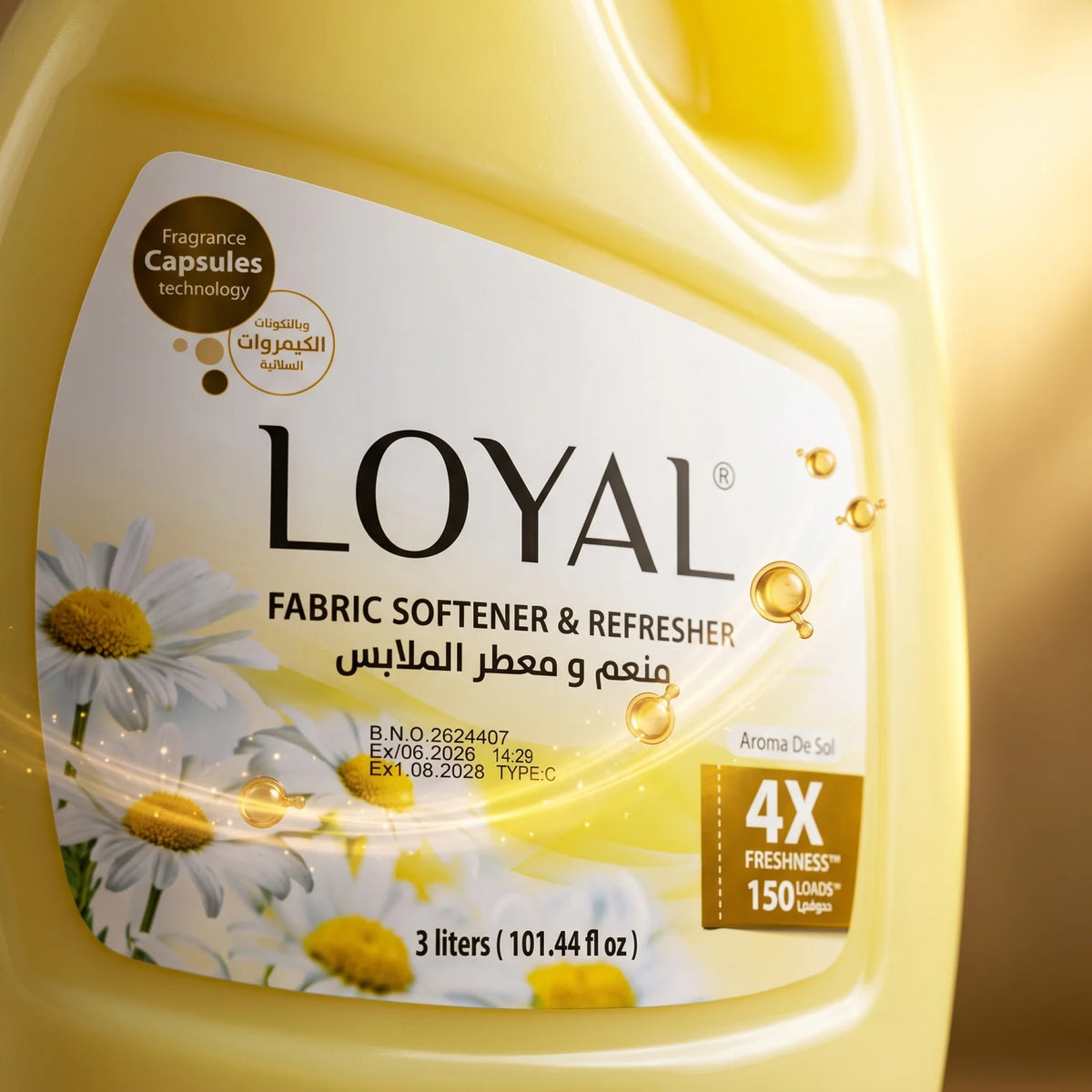 Loyal Fabric Softener & Refresher Aroma De Sol 3 Liters | Fragrance Capsules Technology | 4X Freshness | 150 Loads