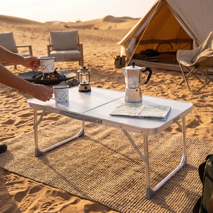 Aluminium Alloy Foldable Camping Table – 24 H x 34 W x 56 L cm | Rounded-Corner Outdoor Table with Folding Legs and Support Braces