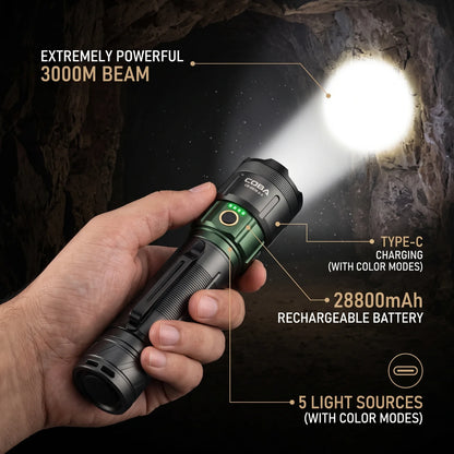 COBA Aluminium Alloy strong light flashlight (CB-G638-2-5) – 22 cm Pocket Flashlight, Textured Grip, Control Button and Pocket Clip
