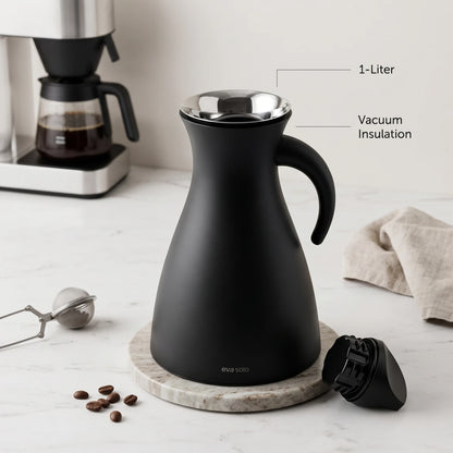 Eva Solo Matte Black Vaccum Flask – 1 Liter | Premium Plastic | Leak Proof | Keeps Drinks Hot or Cold