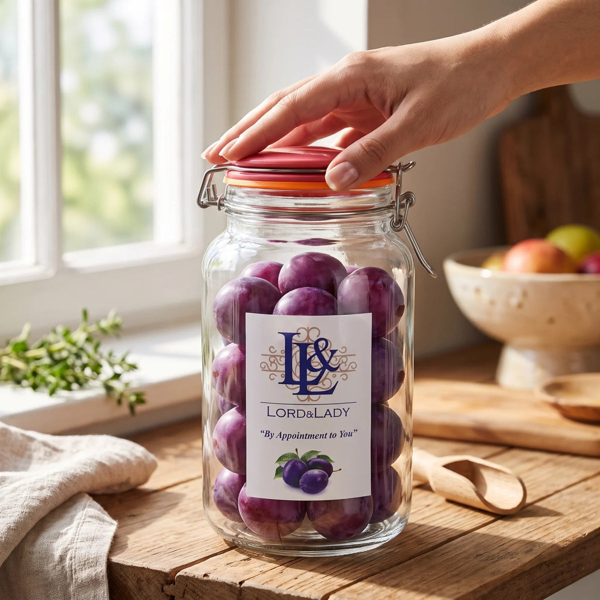 Lord & Lady Oval Glass Storage Jar – 24cm Height, 12cm Width | Airtight Lockable Clamp Lid | Clear Glass with Metal Clasp and Coloured Seal