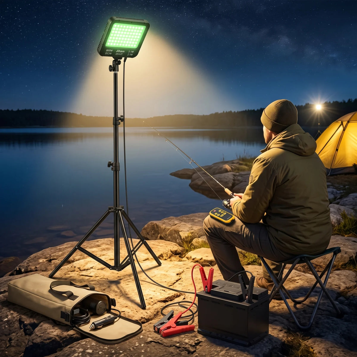 Jiham outdoor multifunction lamp – 800W DC12V Portable Standing LED Light with Tripod Stand for Fishing, Parties, Barbecues, Emergencies and Travel