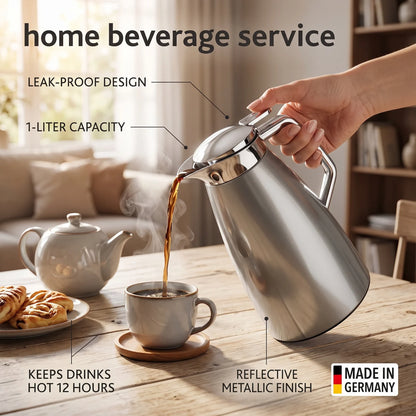 Emsa Plaza Vacuum Flask (Aroma Diamond) 1 Liter – Leak-Proof Tea & Coffee Flask | Keeps Drinks Hot 12 Hours and Cold 24 Hours
