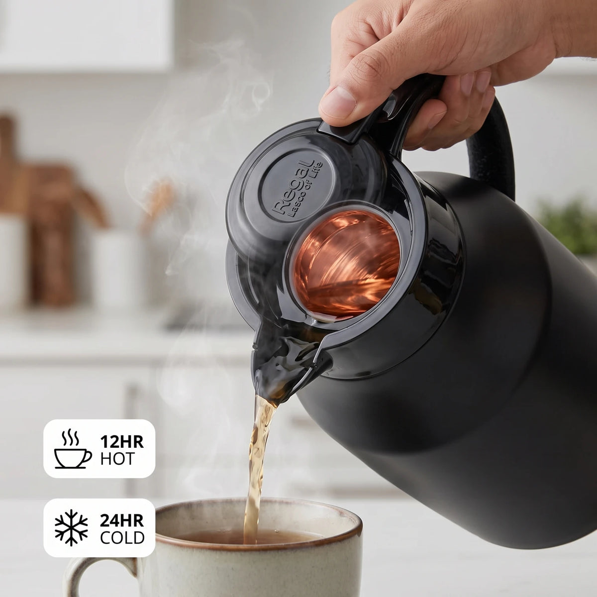 Regal Vaccum Jug 1.3 Liters – Matte Black Stainless Steel | Leak-Proof Tea and Coffee Beverage Jug