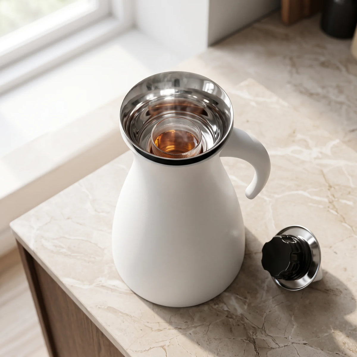 Eva Solo Matt White Vaccum Flask – 1 Liter | Leak Proof | Keeps Drinks Hot 12 Hours or Cold 24 Hours
