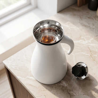 Eva Solo Matt White Vaccum Flask – 1 Liter | Leak Proof | Keeps Drinks Hot 12 Hours or Cold 24 Hours