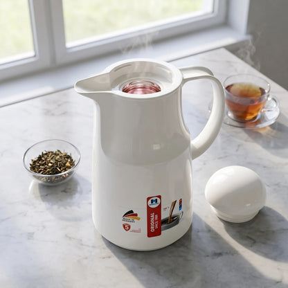 Markutec German-Made White Vaccum Flask 1 Liter – Leak-Proof Insulated Thermal Carafe for Tea and Coffee