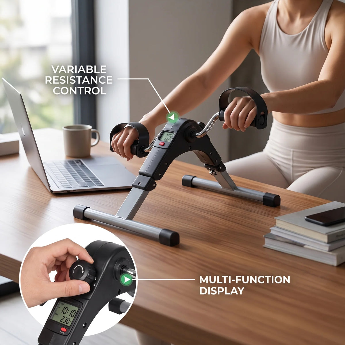 Arm and Leg Pedal Exerciser – 22 x 16 x 13 in | Variable Resistance | Multi-Function Display | Foldable Low-Impact Cardio Trainer