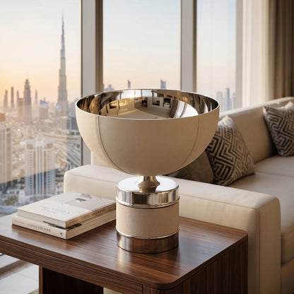 Decorative Metal Bowl with Base – 27cm Height, 26cm Width and Length | Curved Band Design with Reflective Sections