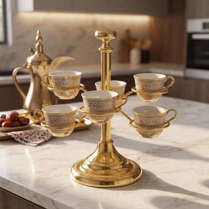 Ansa Steel Cawa Cup Holder – 6 Cup Capacity | Freestanding Countertop Rack with Decorative Base, Available in Silver or Gold - Gold - Image 3