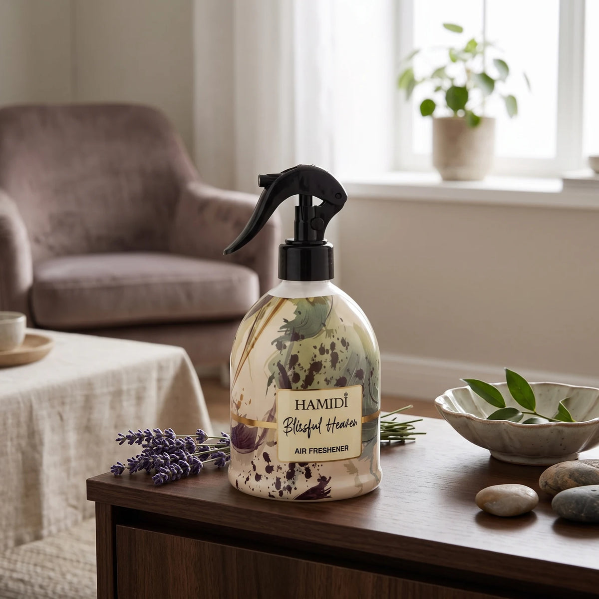 HAMIDI Blissful Heaven Air Freshener – 500 ML | Pump Dispenser | Decorative Patterned Bottle for Home, Bedroom and Living Room Freshening
