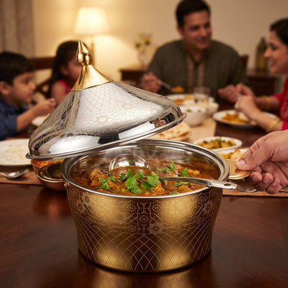 BOHARA 3.5 liters 18/10 Stainless Steel Hot Pot – Lidded Food Serving Vessel with Side Handles for Tabletop Serving