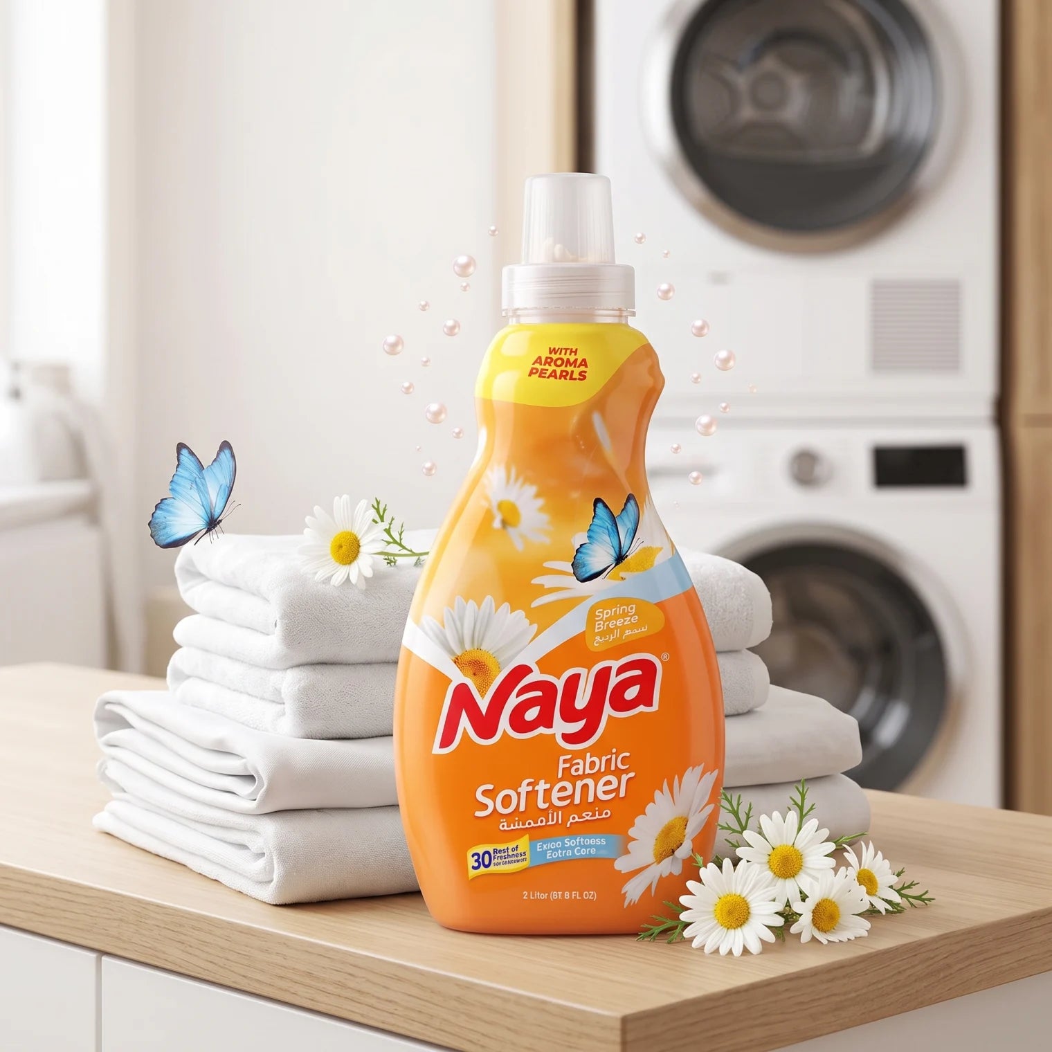 Naya Fabric Softener Spring Breeze, 2 Liters | Aroma Pearls | 30% More Freshness, Extra Softness and Care for Laundry