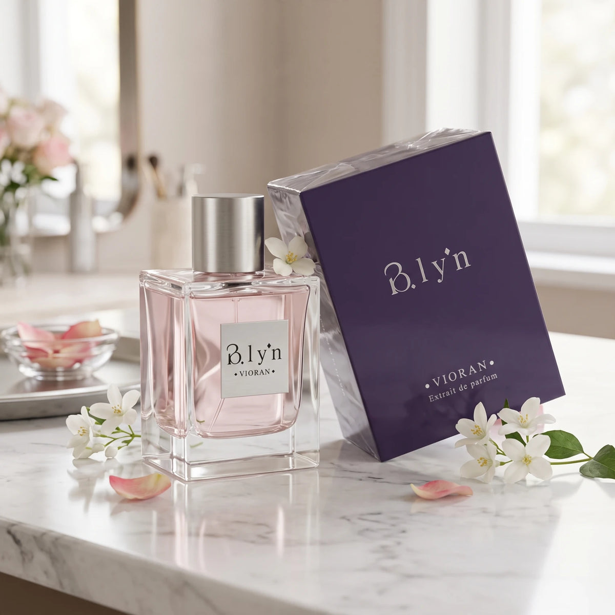 VIORAN B.lyn Perfume 60 ML – Pale Pink Fragrance in a Square Bottle with Silver-Coloured Cap