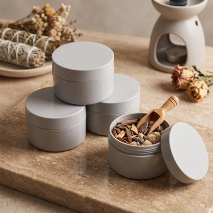 Plastic Gray Incense Jar Set of 4 – 300 g Capacity Each, Incense Storage Containers for Home Fragrance Organization