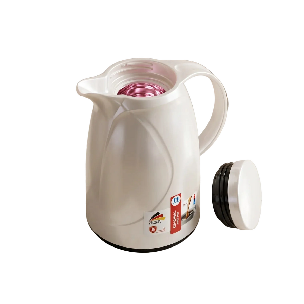 Markutec German-made Pearl White vaccum flask – 1.5L | Leak Proof | Keeps Drinks Hot 12 Hours and Cold 24 Hours