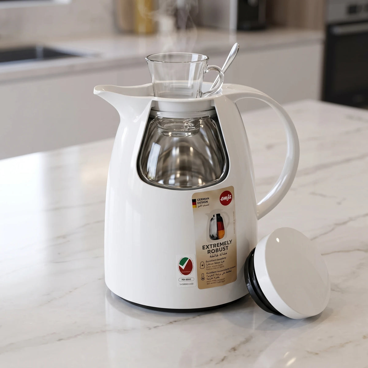Emsa Auberge White Vacuum Flask 0.65 Liters – Leak Proof | Keeps Drinks Hot 12 Hours and Cold 24 Hours
