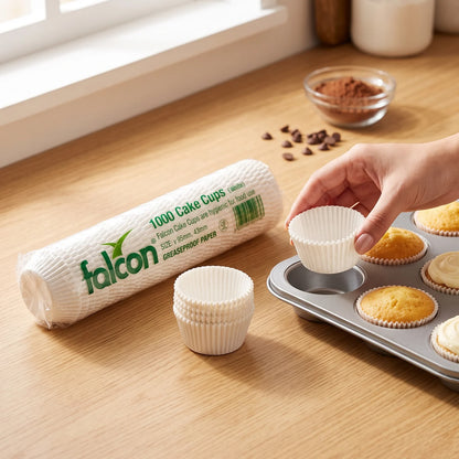 Disposable Paper Baking Cups 95 x 43 mm – White Greaseproof Cupcake Liners for Food Use