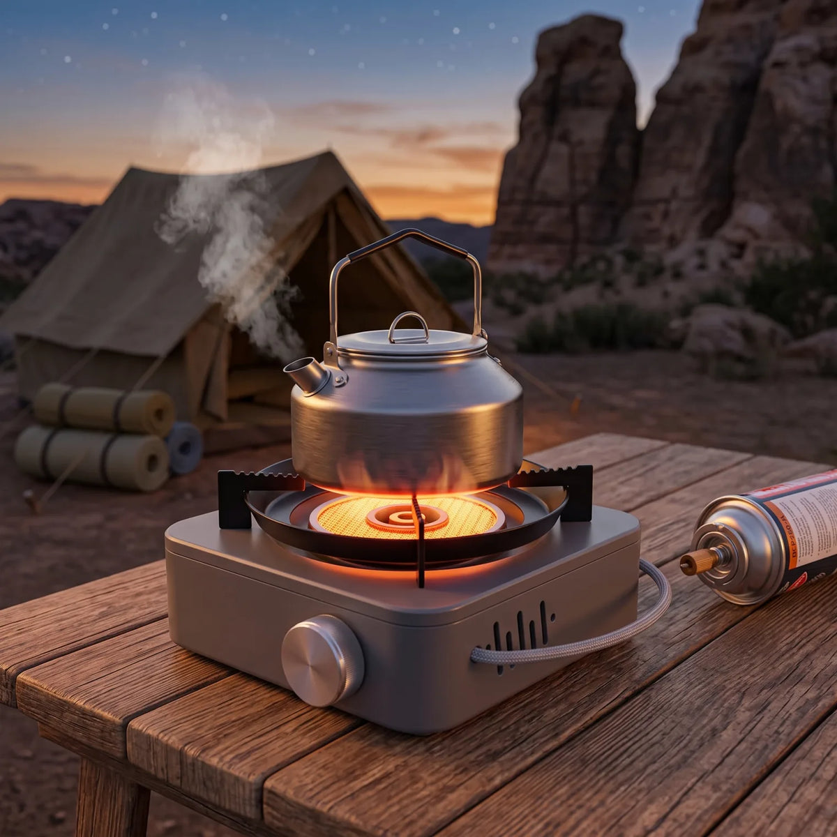 CAMPING JOURNEY Infrared Gas Stove LJ115-2 – Single Burner, 5000 Wattage, Control Knob, Pot Supports and Carry Handle, Gray and Black
