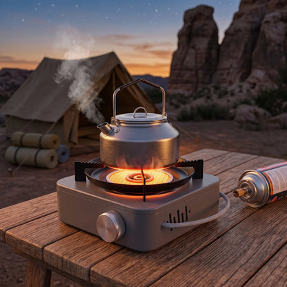 CAMPING JOURNEY Infrared Gas Stove LJ115-2 – Single Burner, 5000 Wattage, Control Knob, Pot Supports and Carry Handle, Gray and Black