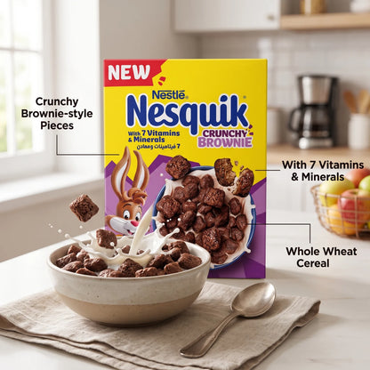 Nestlé Nesquik Crunchy Brownie Cereal 300g – Chocolate-Flavoured Whole Wheat Breakfast Cereal with 7 Vitamins & Minerals