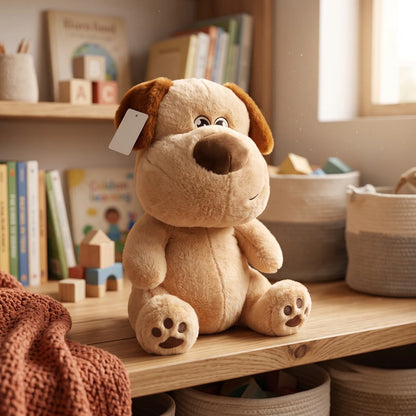 Plush Dog Toy Stuffed Animal – 45 cm Height x 30 cm Width | Seated Beige Dog with Soft Plush Fabric, Floppy Brown Ears and Embroidered Details