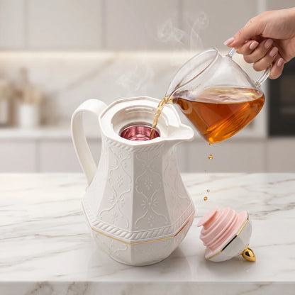 Rose White Premium Vaccum Flask – 1.3 Liters | Leak Proof | Keeps Tea and Coffee Hot for 12 Hours or Cold for 24 Hours