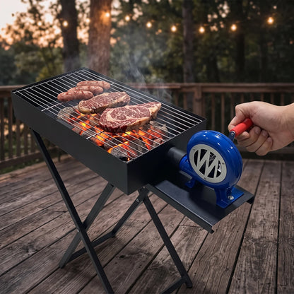 Foldable Charcoal BBQ Grill with Blower Fan – Small & Medium Sizes | Black Metal Outdoor Barbecue for Camping, Tailgating and Backyard Cooking - Small - Image 3