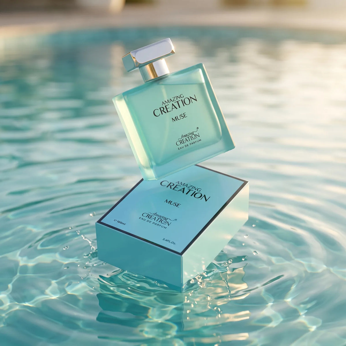 Amazing Creation MUSE Eau de Parfum – Turquoise Rectangular Bottle with Silver-Coloured Cap
