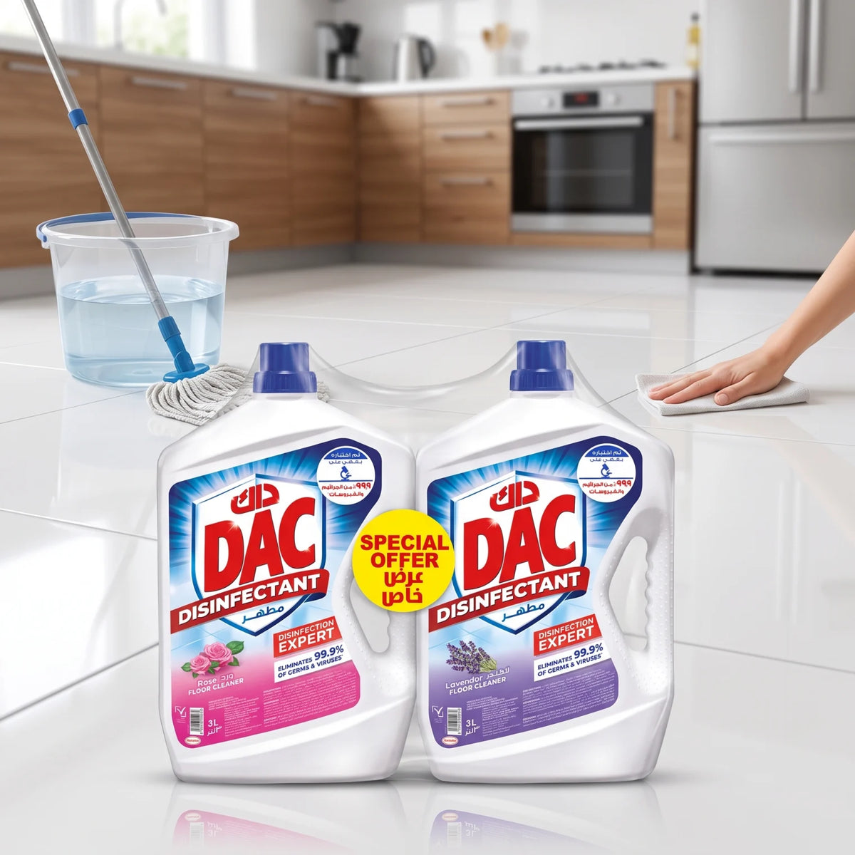 DAC Disinfectant Expert Floor Cleaner 3L 2-Piece Pack | Rose and Lavender Scents for Hard Surface Cleaning