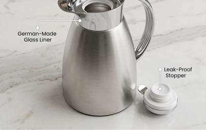 Helios Premium Stainless Steel Vacuum Flask 1.0 Liters – German-Made, Leak Proof, Keeps Tea and Coffee Hot or Cold